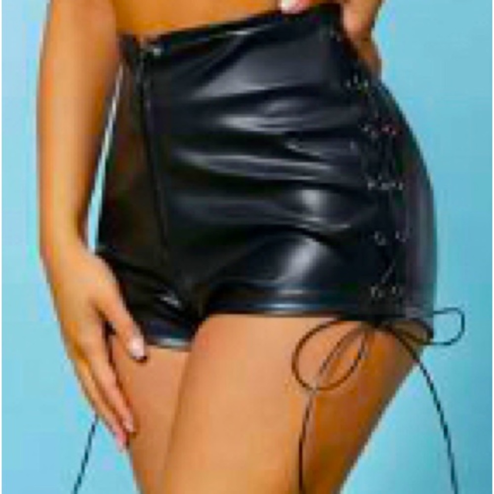 Cute Lace-Up Faux Leather Shorts